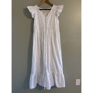 Rachel Zoe White Cotton Eyelet Maxi Dress Sz 10 Cottage Fairy Prairie Romantic